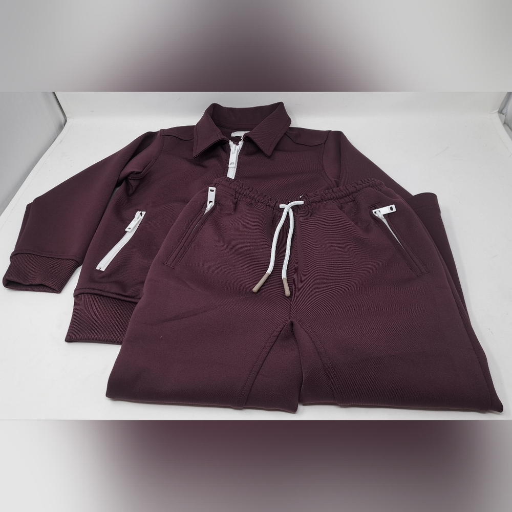 Burberry Kids Boys Track Suit Jacket & Pants 2 pc Maroon White Spellout Size 4Y